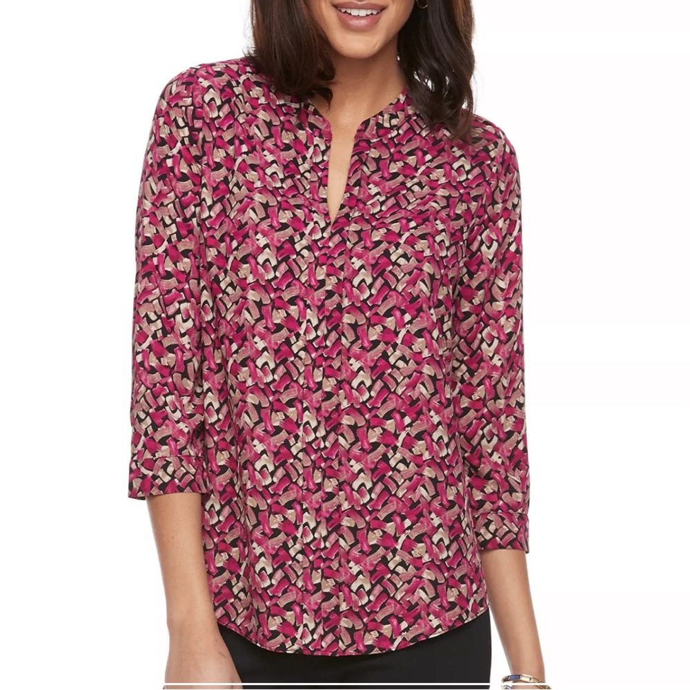 Women's Dana Buchman Printed Split neck Pink Patterned Top size S